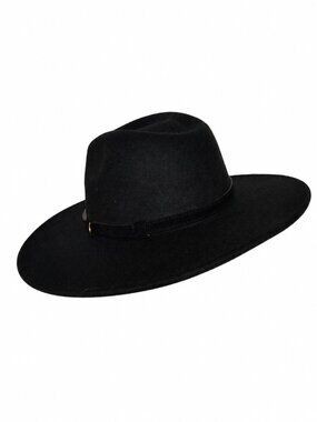 Witchwood Black Felt Hat Celestial Ram Horn Design Wide Brim Gothic Boho Fedo